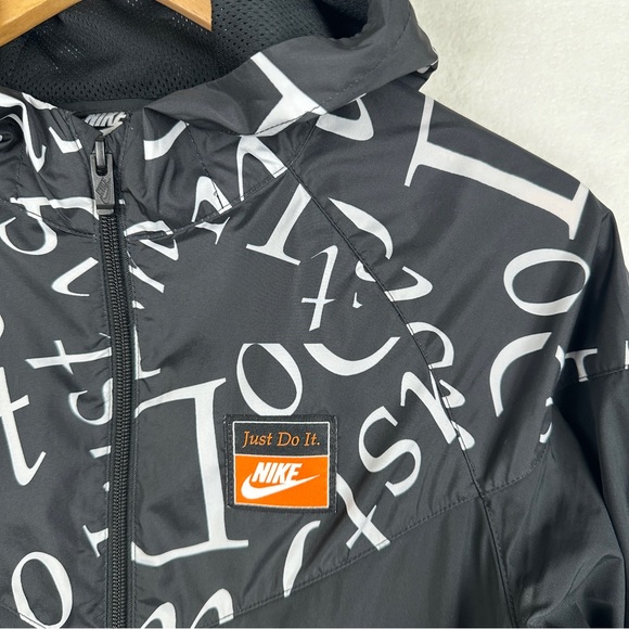 Nike Windrunner Jacket Just Do It Full Zip Hood Black White Logo Print Youth L - Picture 5 of 16